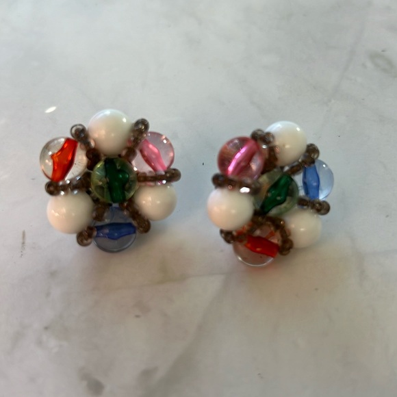 Beaded Circle Colorful Statement Pierced Earrings - Picture 1 of 3